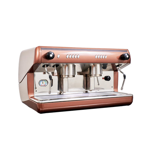 Professional 2-group coffee machine in a retro brown colour