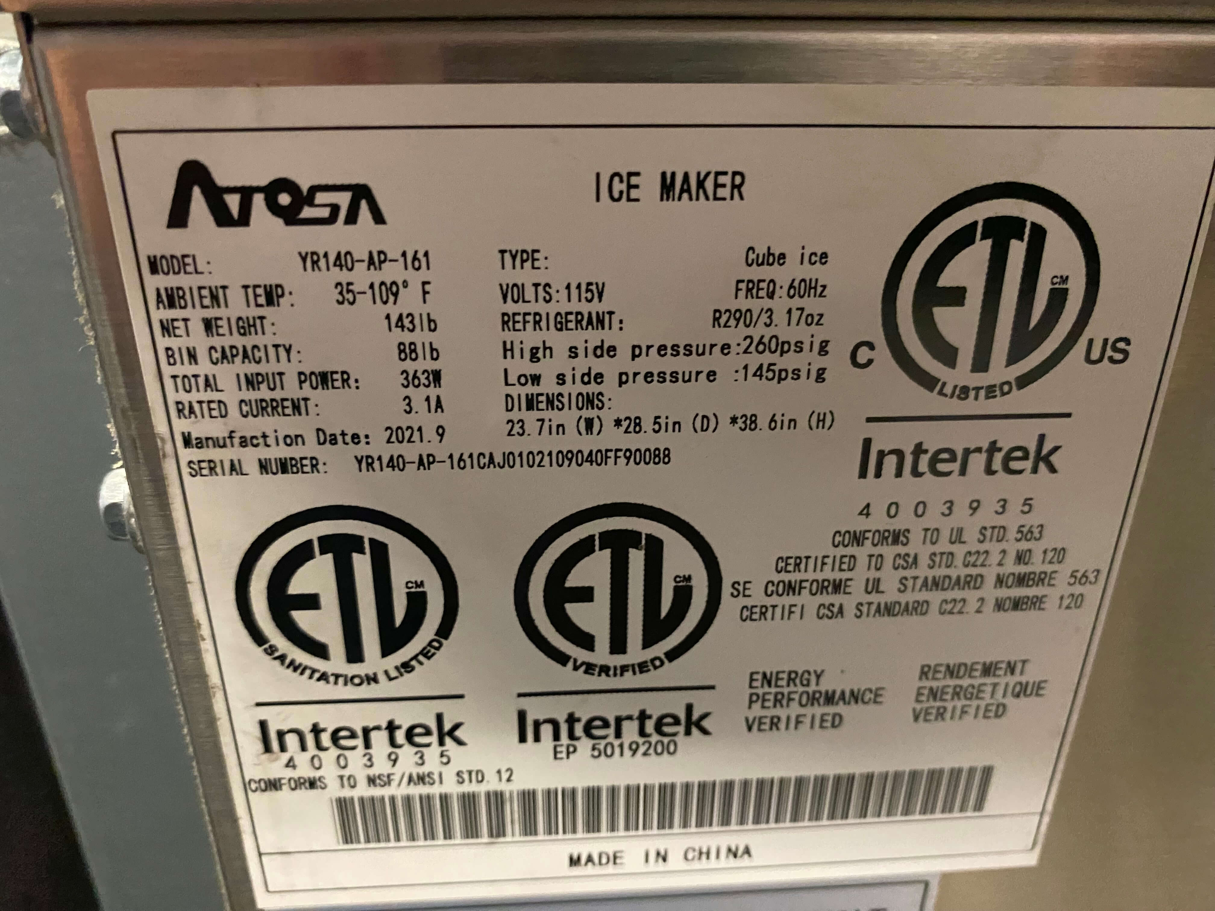 Thumbnail - Atosa YR140-AP-161 Ice Machine