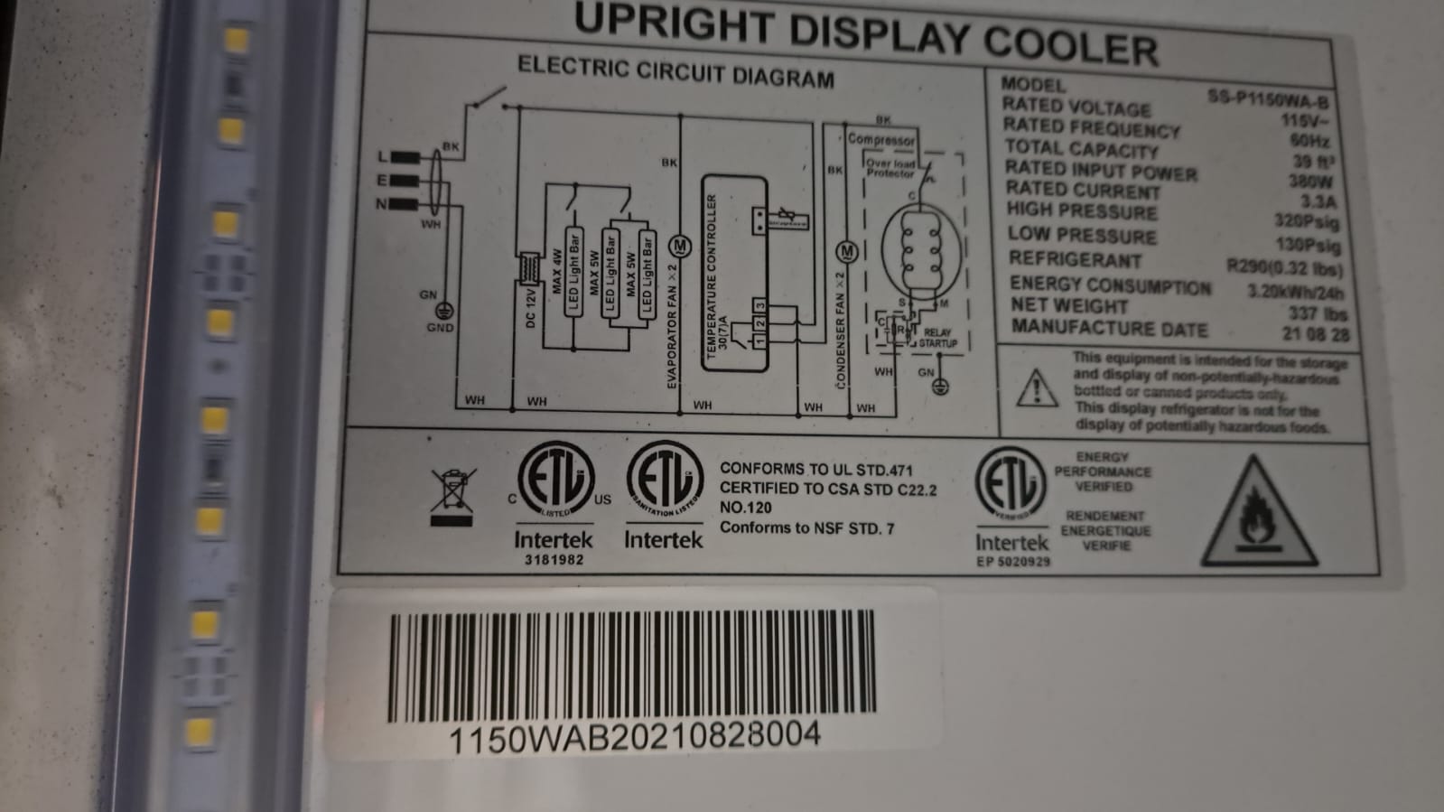 EFI SS-P1150WA-B Double Glass Door Refrigerator