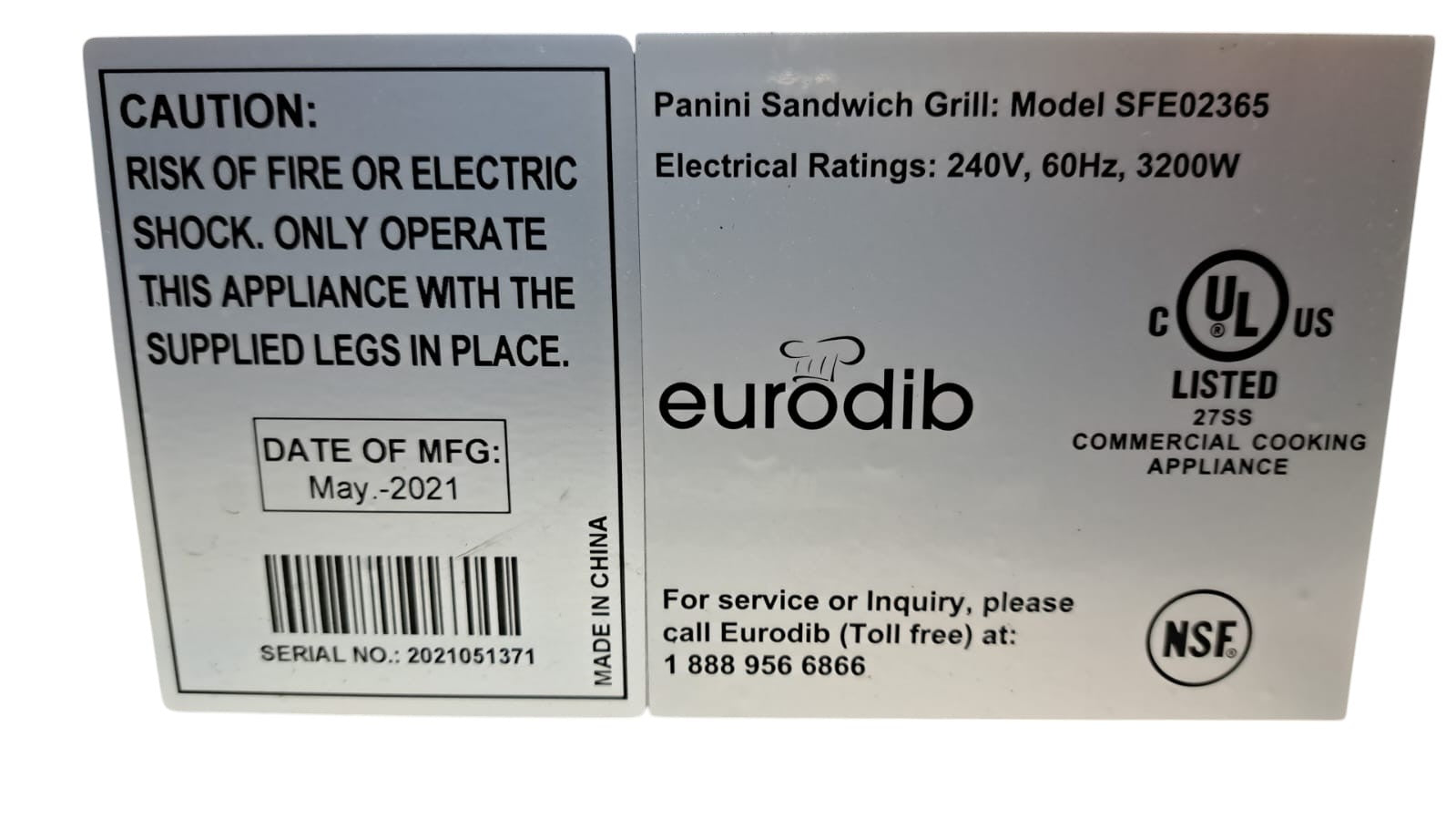 Eurodib SFE02365-240 Panini Grill