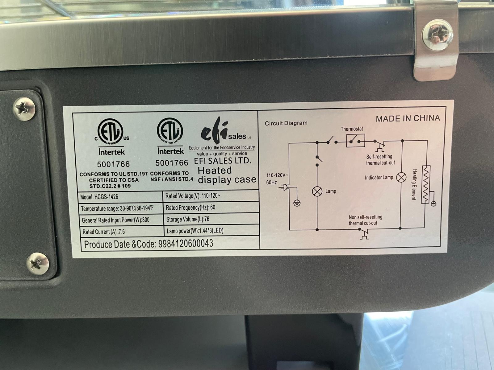 Thumbnail - EFI HCGS-1426 14? Straight Glass Countertop Heated Display Case