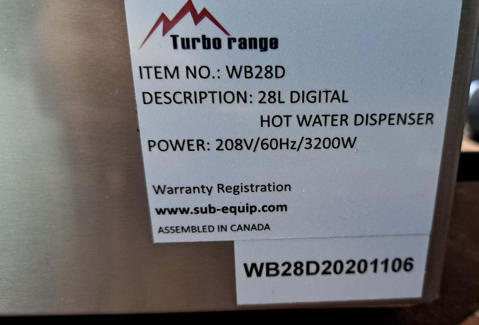 Turbo Range WB28D Hot Water Dispenser