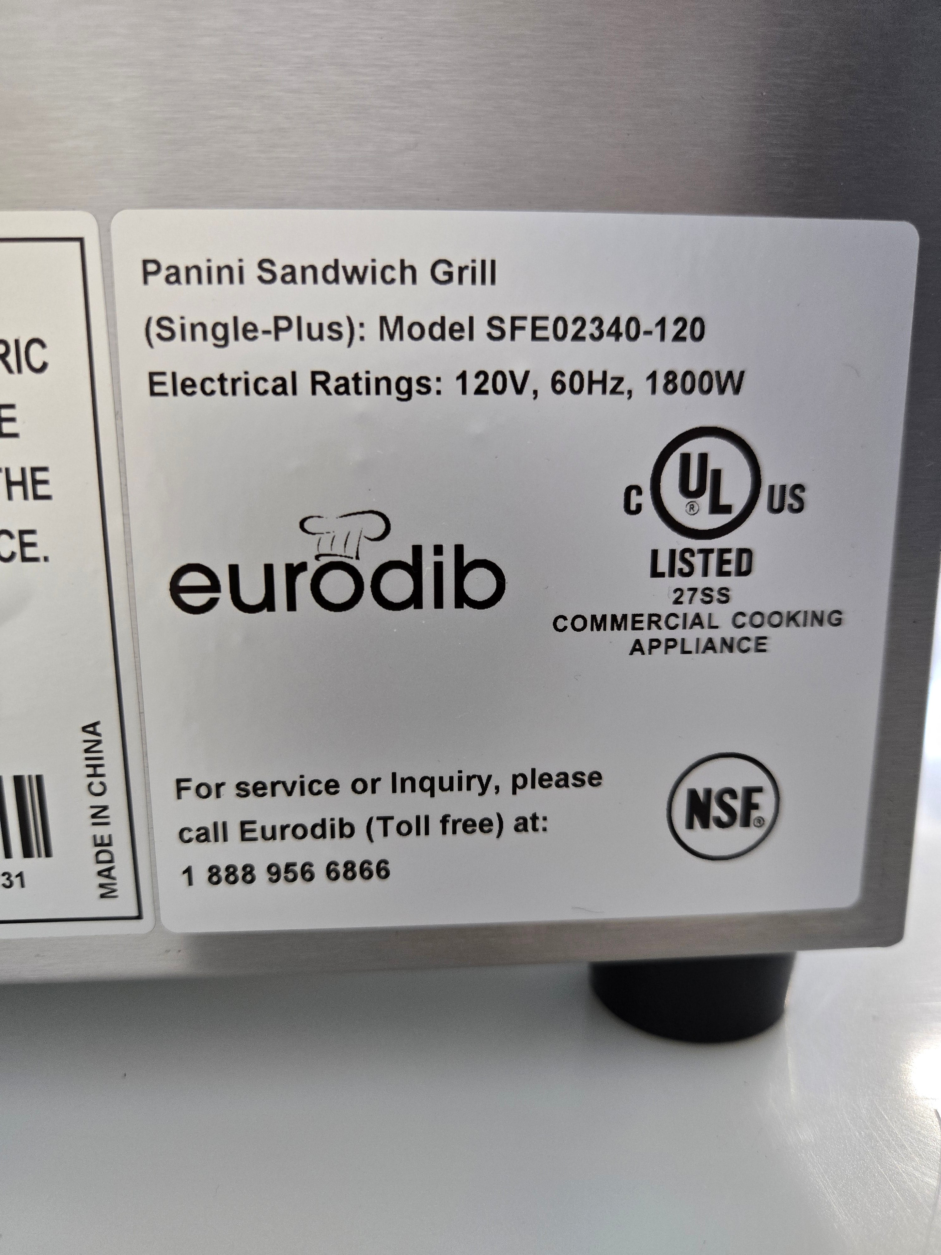 Eurodib SFE02340-120 Panini Sandwich Grill