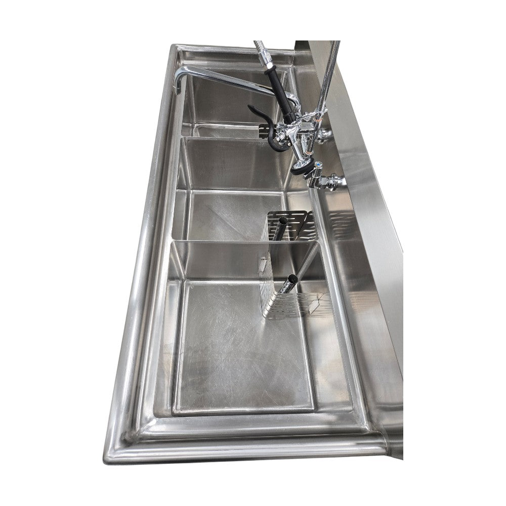 Nella 22114 Three Compartment Sink with Pre Rinse Faucet