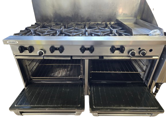 Thumbnail - Garland U60-8G12RR 60in Natural Gas Range with 2 Ovens, 8 Open Burners & 12in Griddle