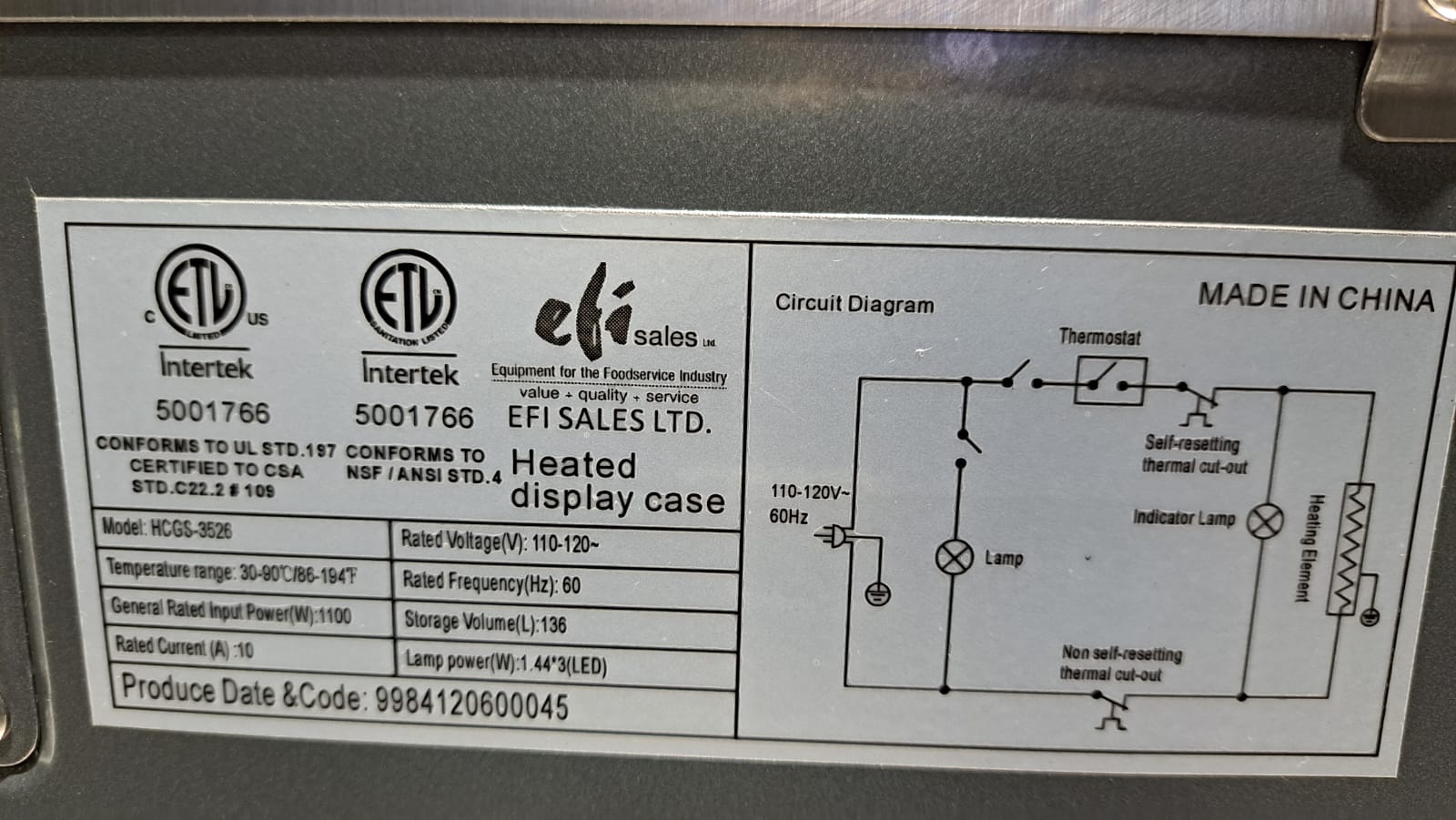 EFI HCGS 3526 Countertop Heated Display Case