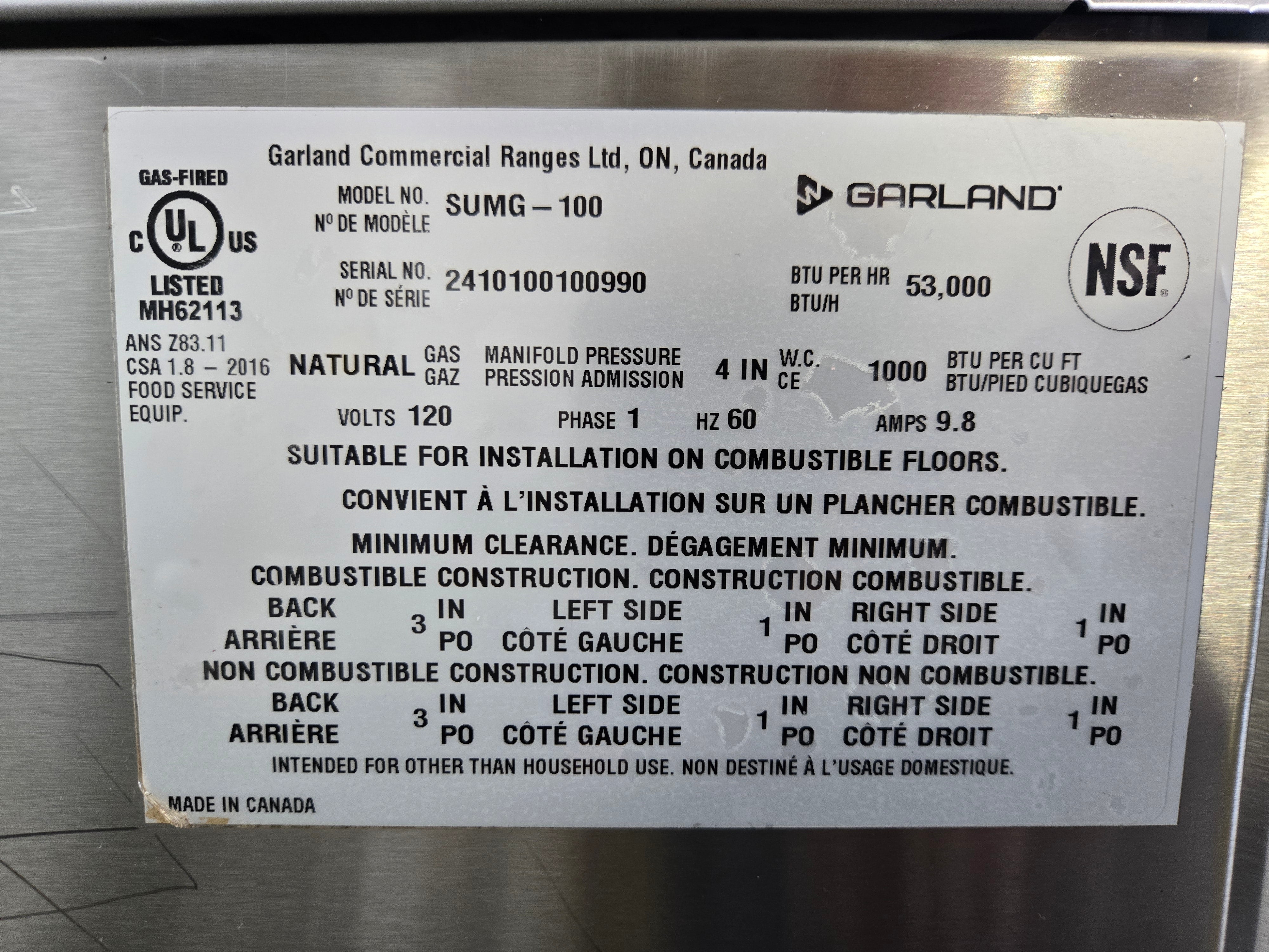 Garland SUMG-100 Natural Gas Convection Oven