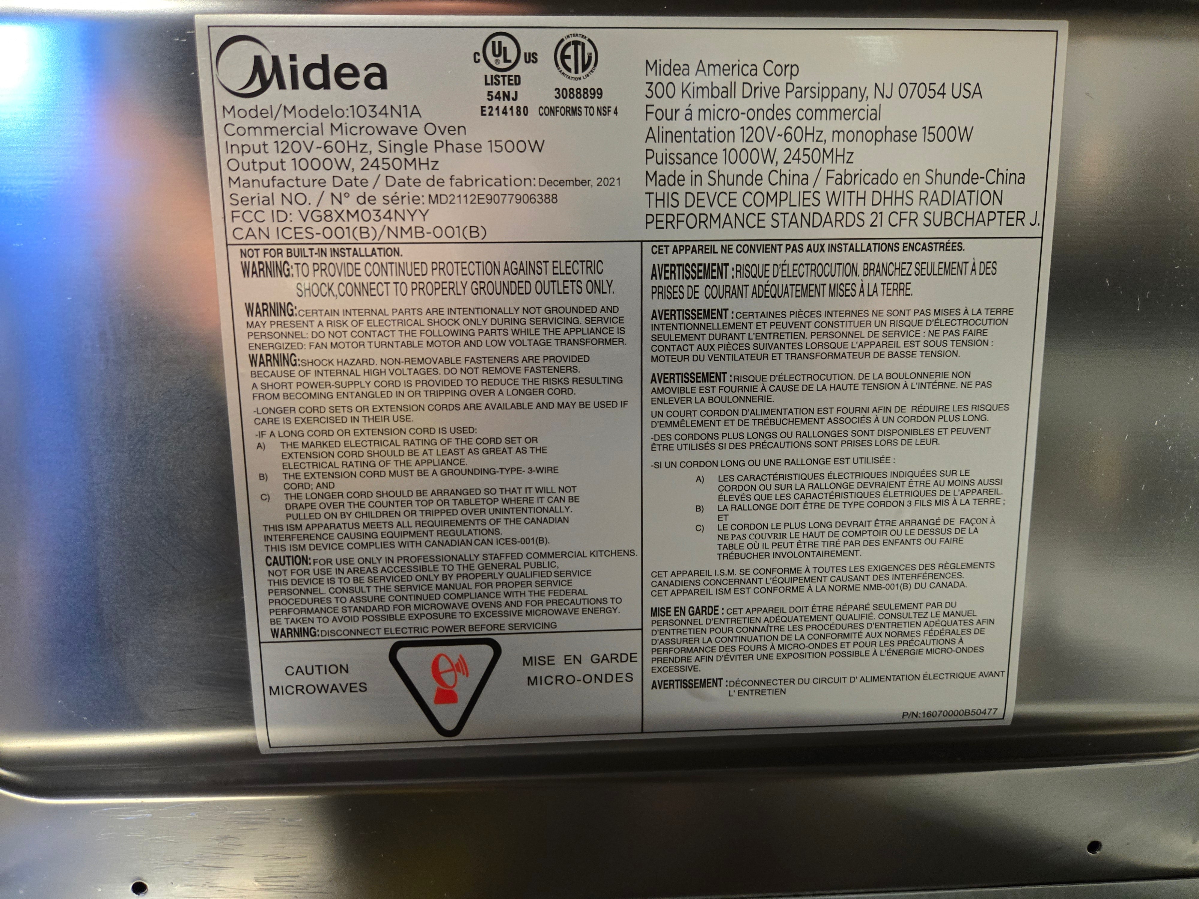 Midea 1034N1A Microwave Oven